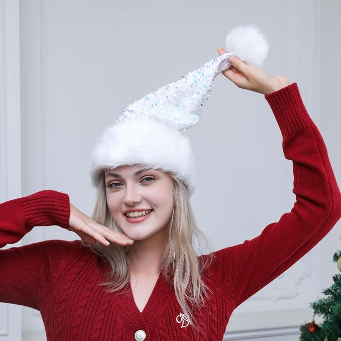 Personalized Sequin Santa Hat for Adults, Xmas Halloween New Year Holiday - Image 2