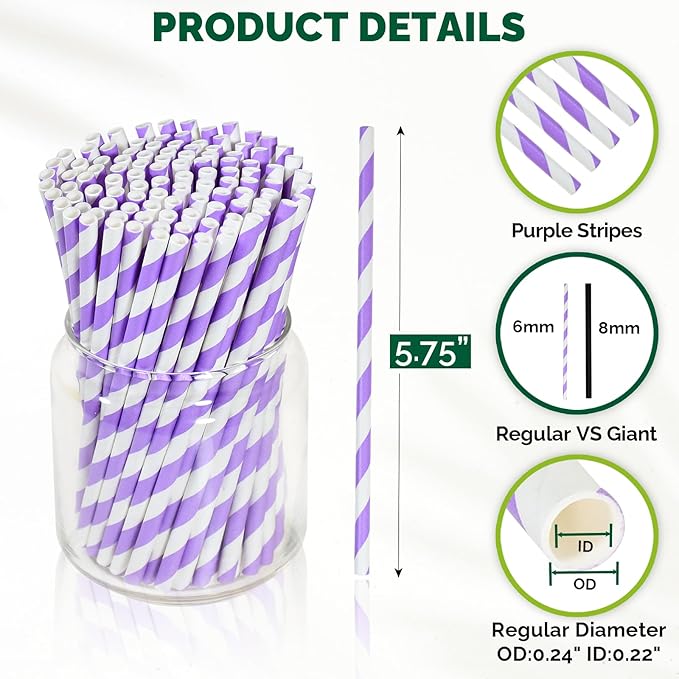 Small Purple Paper Cocktail Straws, 5.75 inch, Disposable Short Sipping & - Image 2