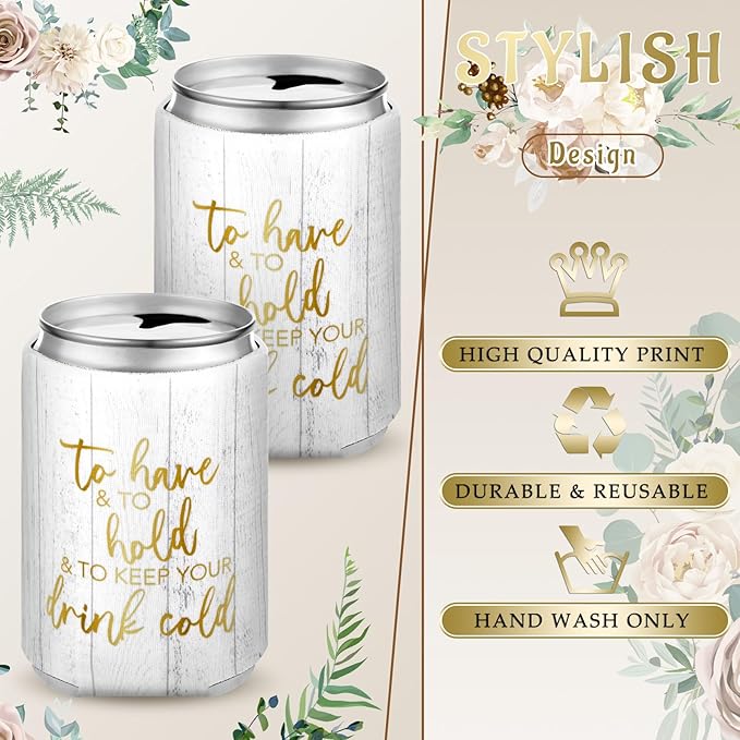 50 Pieces Wood Grain Wedding Can Cooler Sleeves Bulk Engagement Party Favors - Image 7