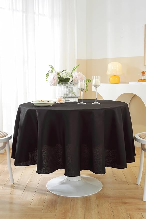 Craft And Party Round Tablecloth, 90 Inch Black Tablecloth, Polyester Fabric - Image 5