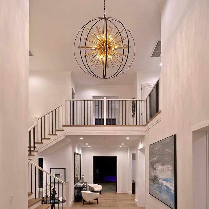 43.3" Black Gold 18-Light Globe Sputnik Chandelier Modern Adjustable Hanging - Image 5