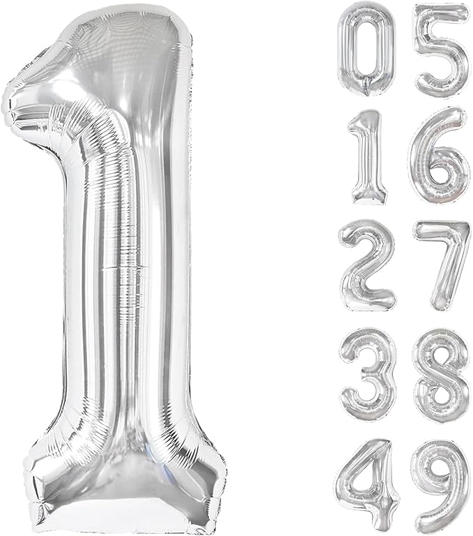 Silver Number 1 Balloon 40 inch, Number 1 Birthday Balloon by Upgesy