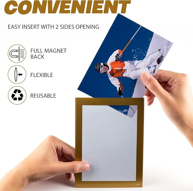 Magnetic Picture Frames with Golden Border, Magnet Photo Frame Pockets/Postcard - Image 5