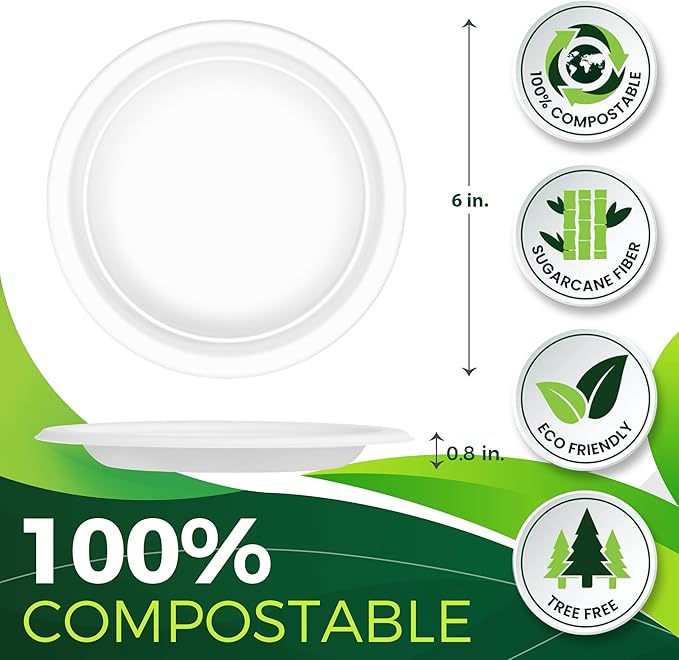 150PCS 100% Small Dessert Plates Disposable, 6 inch Paper Plates, Compostable - Image 2