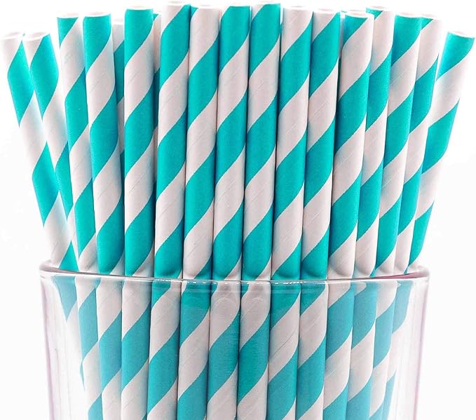 Pack of 150 Turquoise Swirls Biodegradable 4-Ply Paper Drinking Straws by Stephanie+Imports