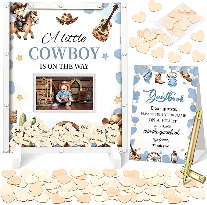 65 Pcs Cowboy Baby Shower Decorations Guest Book Alternatives a Little Cowboy by Beeveer