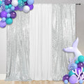 SquarePie Sequin Curtain 2FT x 8FT Silver 2pcs Backdrop Background by SquarePie