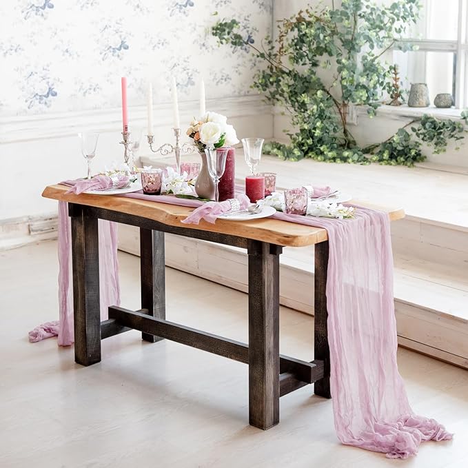 Light Pink Cheesecloth Table Runner Set of 2, 12 ft Cotton Gauze Runner Rustic - Image 9