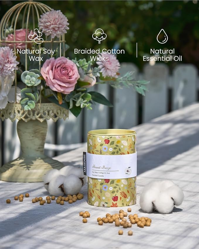 M&SENSE Harvest Breeze Scented Candle, Medium Jar Candle 11.3oz Natural Soy Wax - Image 3