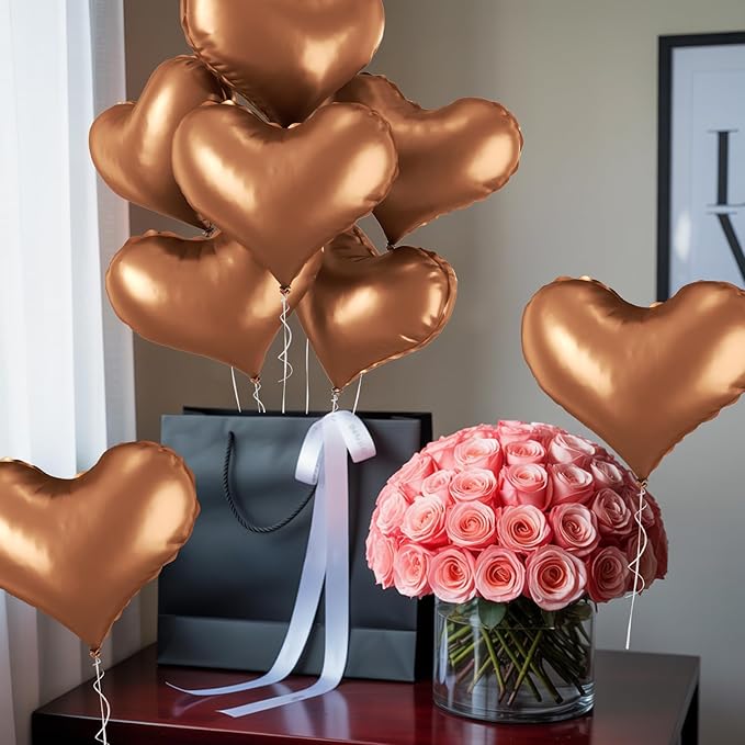 24 Inch Brown Heart Balloons, Coffee Heart Shaped Foil Balloons, Tan Helium - Image 6