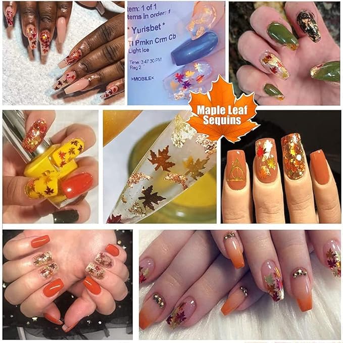 Maple Leaf Shape Glitter Fall Nail Art Sequins, 3D Metallic Red God Orange - Image 6