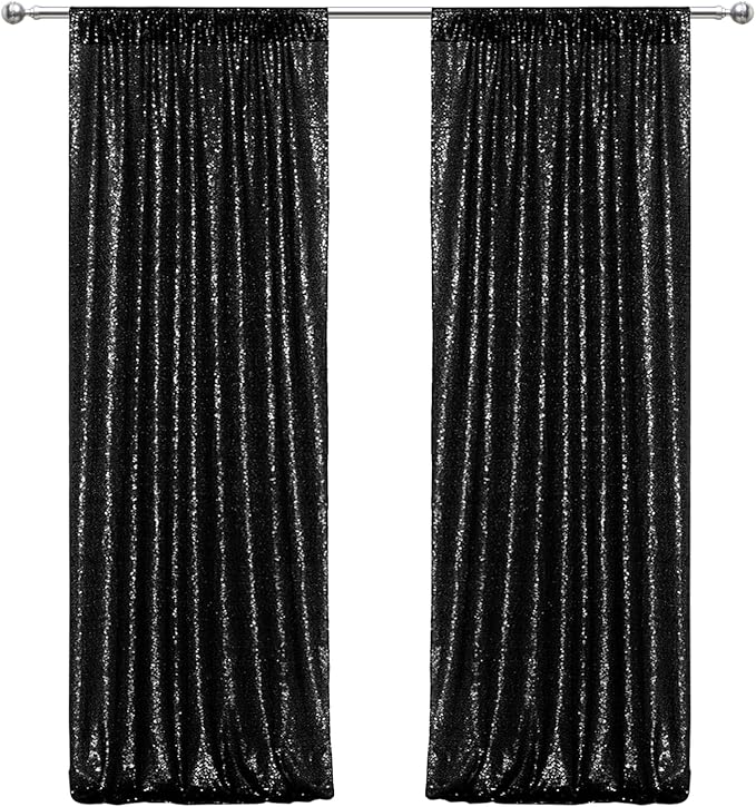 Juya Delight 2Pcs 2ftx8ft Black Shimmer Sequin Backdrop Curtains - Image 4