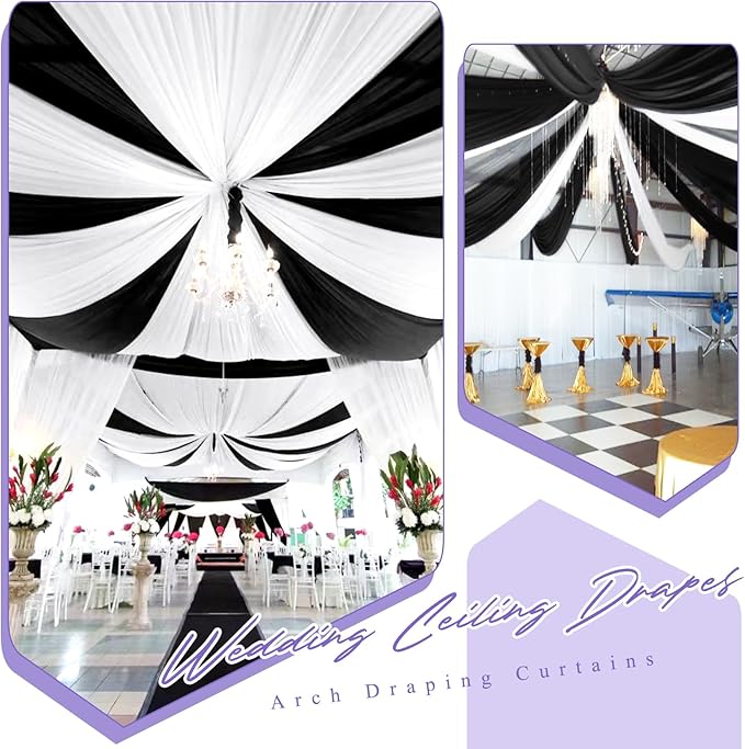 6 Panels Black Ceiling Drapes for Wedding 5ftx10ft Chiffon Fabric Arch Draping - Image 5