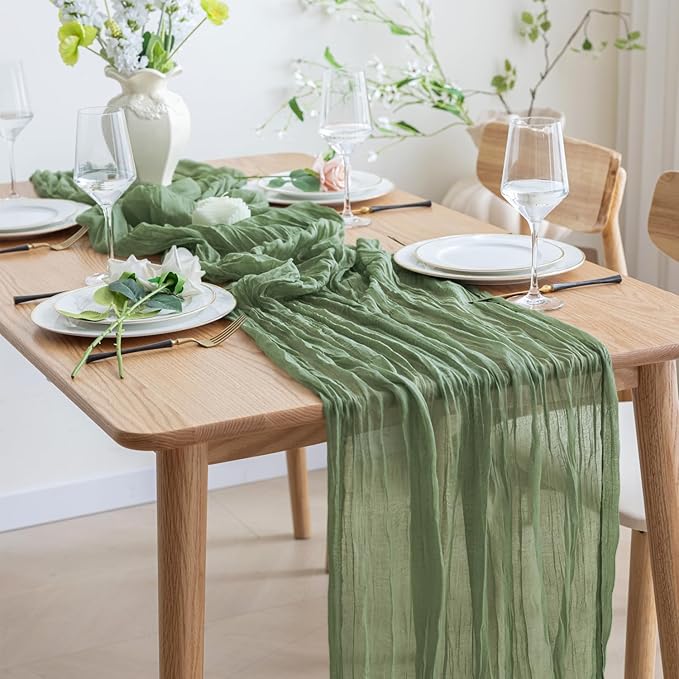 Asee'm 3pcs Cheesecloth Table Runner 120 Inches Sage Green Boho Gauze Cheese - Image 6