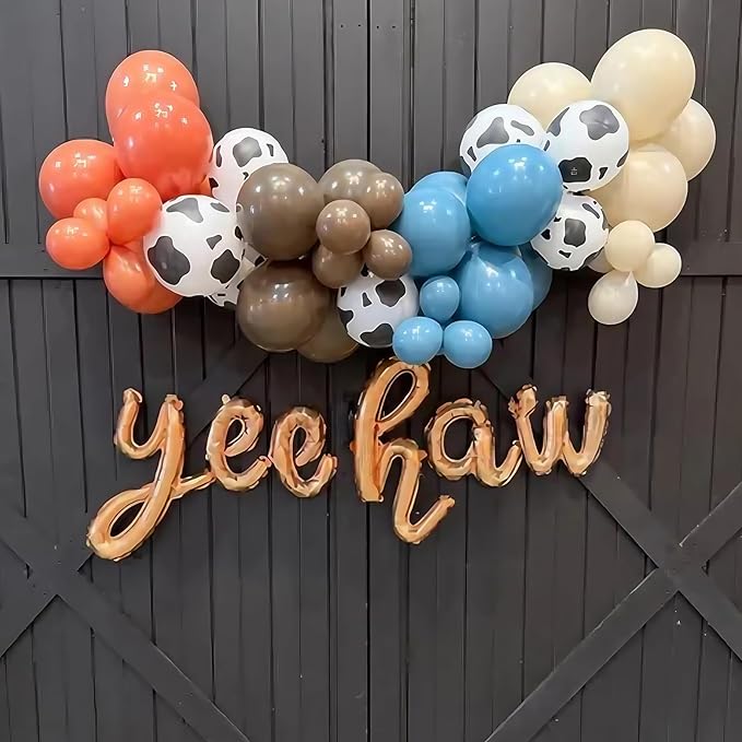 Cowboy Western Balloons, 12inch Cow Print Retro Coffee Brown Slate Dusty Blue - Image 8