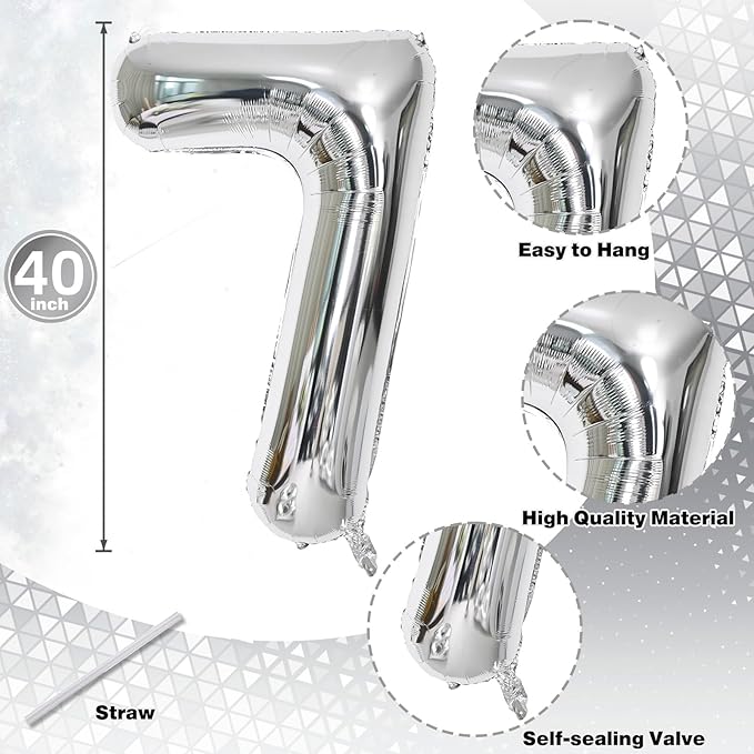 Large Silver Number 17 Balloon, Foil Number 1 and 7 Helium Balloon, 40 Inch - Image 2