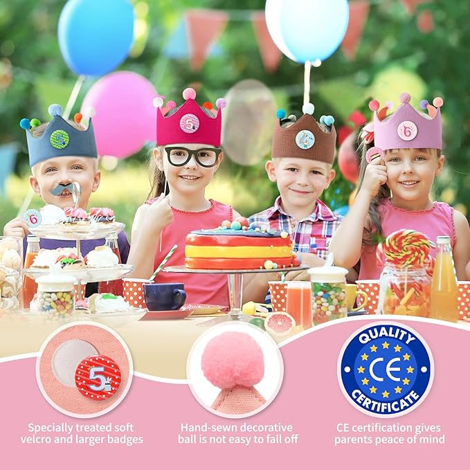 Reusable Birthday Crown with Numbers, Kids Birthday Hat Fabric Crown Pertain - Image 3
