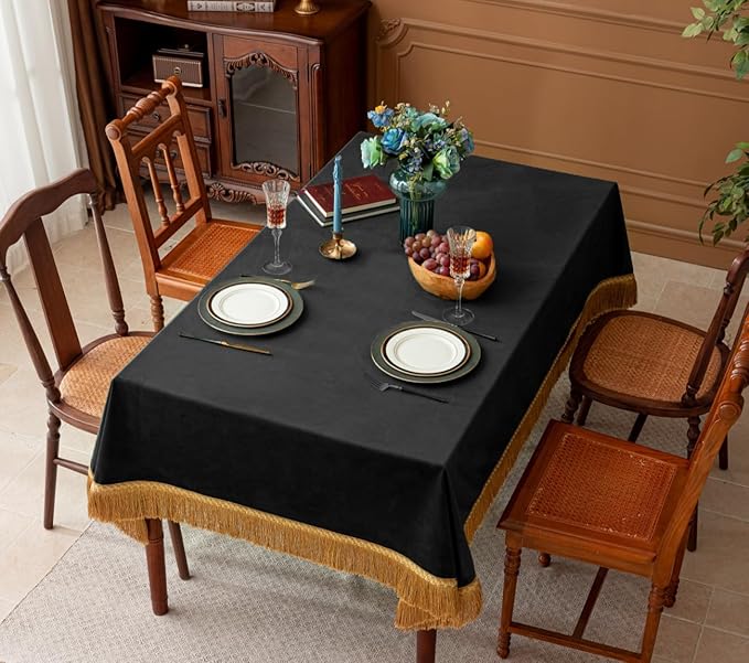 F-CHU Luxury Black Tablecloth Thickset Velvet Tablecloth - Image 2