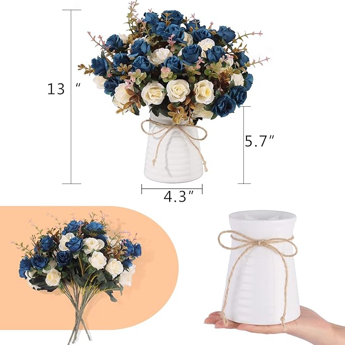 Lifelike Artificial Rose Bouquets and Ceramic vases, Fake Silk Roses, Suitable - Image 2