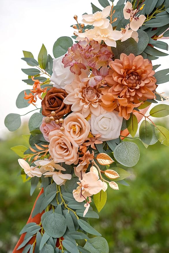 ponatia Wedding Arch Flowers, Artificial Burnt Orange Flowers - Image 8