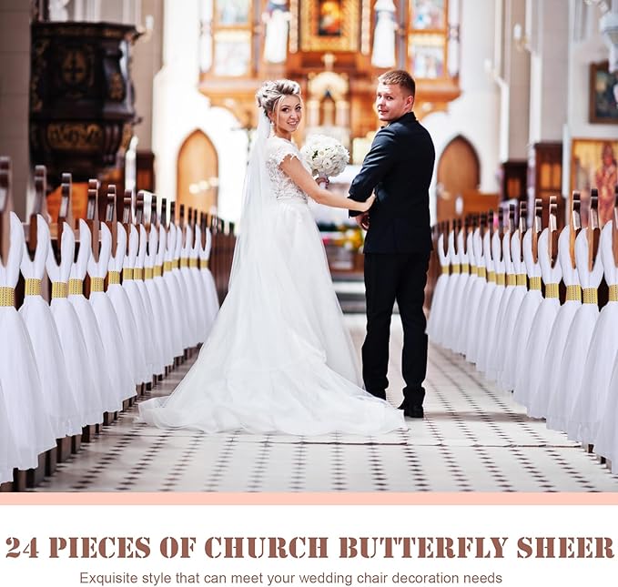 24 Set Wedding Aisle Chair Decorations 31.5 Inch Pew Bows - Image 4