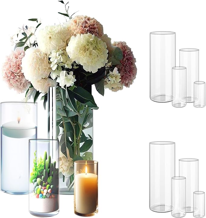 8 Clear Glass Cylinder Vases for Centerpieces by Sandraheer