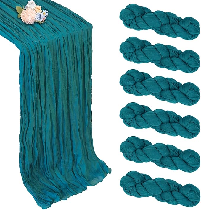6 Pack Teal Cheesecloth Table Runner 10ft Boho Gauze Fabric Cheese Cloth Table by Pepmily