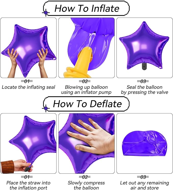 16 Pcs Pink Purple Blue Star Balloons, 22/18/10 Inch Foil Balloons, - Image 3