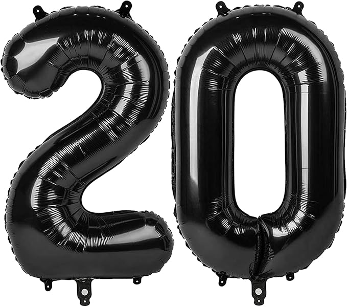 Black Number 20 Balloon 40 Inch Birthday Decorations, Number 20 Balloon by Upgesy