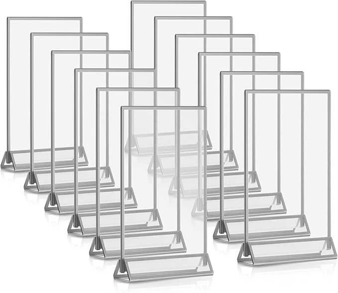 Blulu 12 Pack Acrylic Sign Holder Double Sided Picture Frame Wedding Table by Blulu