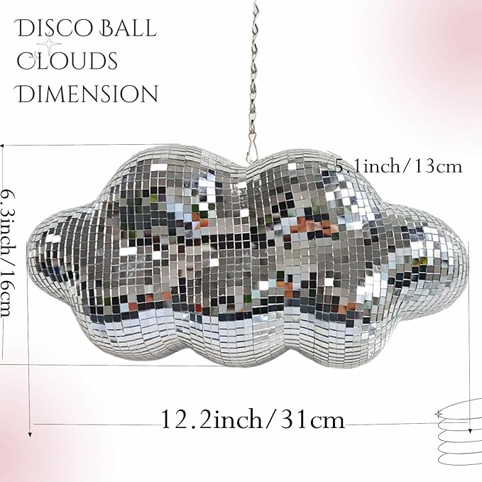 Disco Ball Cloud Shaped, Cute Hanging Party Mirror Decor - Image 6
