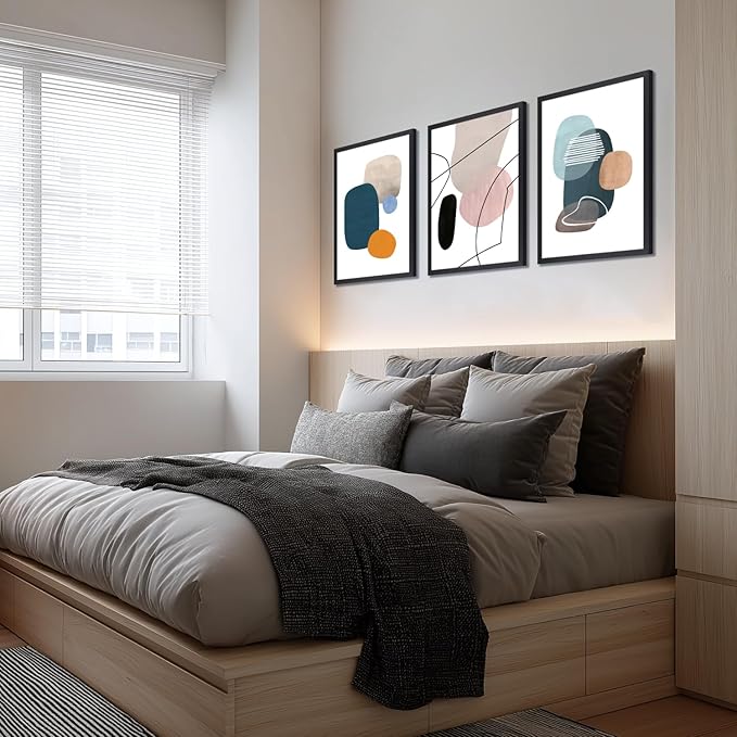 IAFWZX Wood Framed Abstract Geometric Wall Art, Modern Minimalist Canvas - Image 3