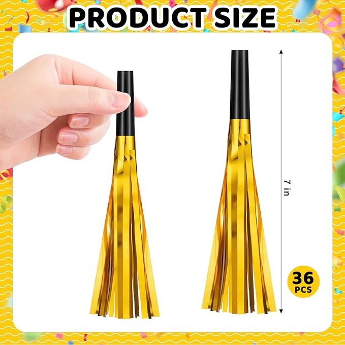 36 Pcs Noise Makers Birthday Blowers Glitter Metallic Fringed Party Blow Horns - Image 7