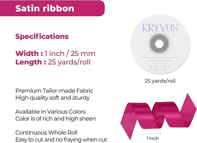 Rose Red Satin Ribbon 1 inch X Continuous 25 Yards, Single Face Polyester - Image 3