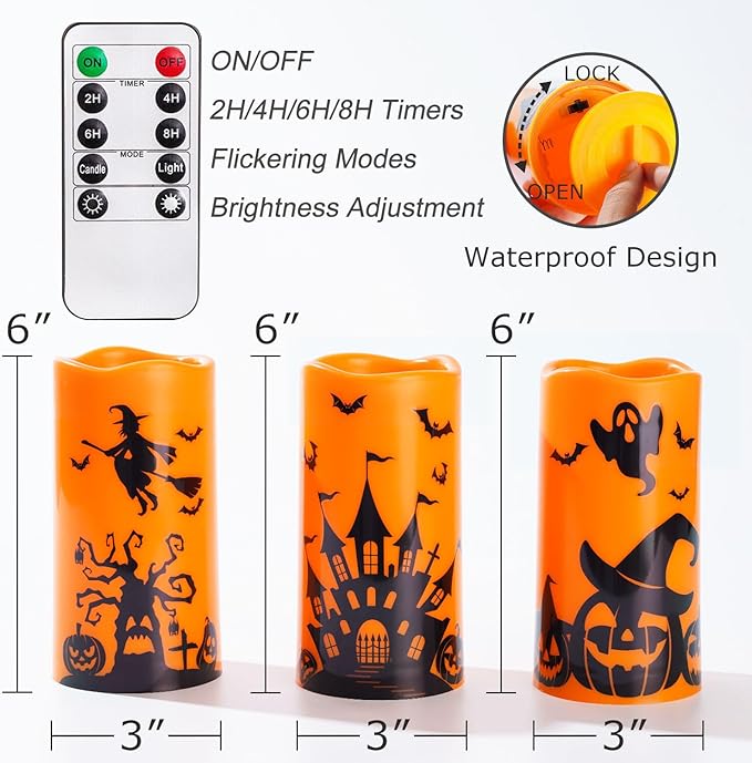 Homemory Halloween Candles, Battery Operated Decals Plastic LED Pillar Candles - Image 7