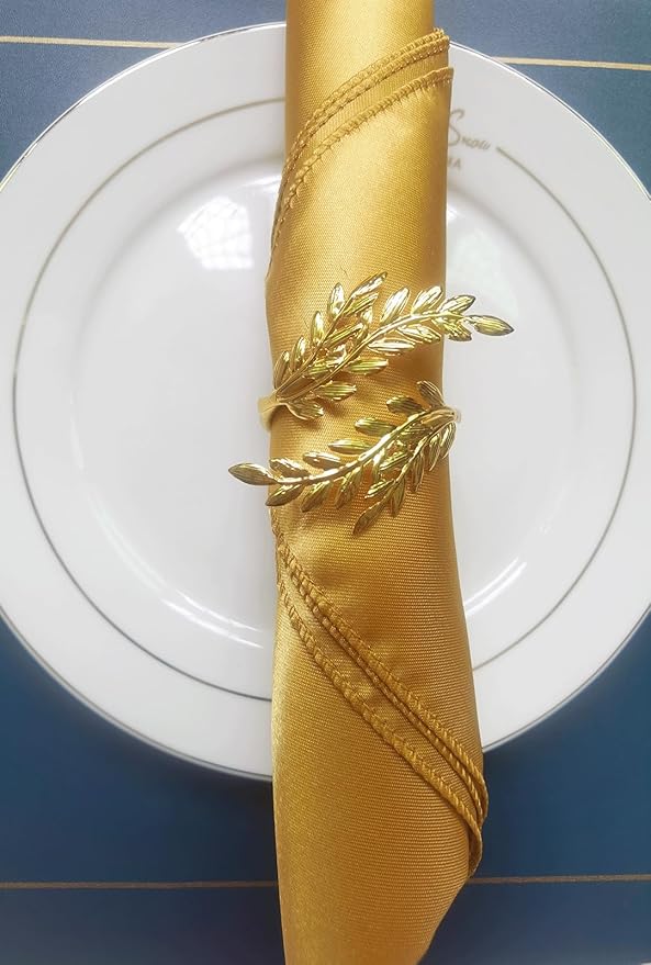 Gold Leaf Napkin Rings Set of 6, Metal Wheat Leaf Napkin Rings - Image 8
