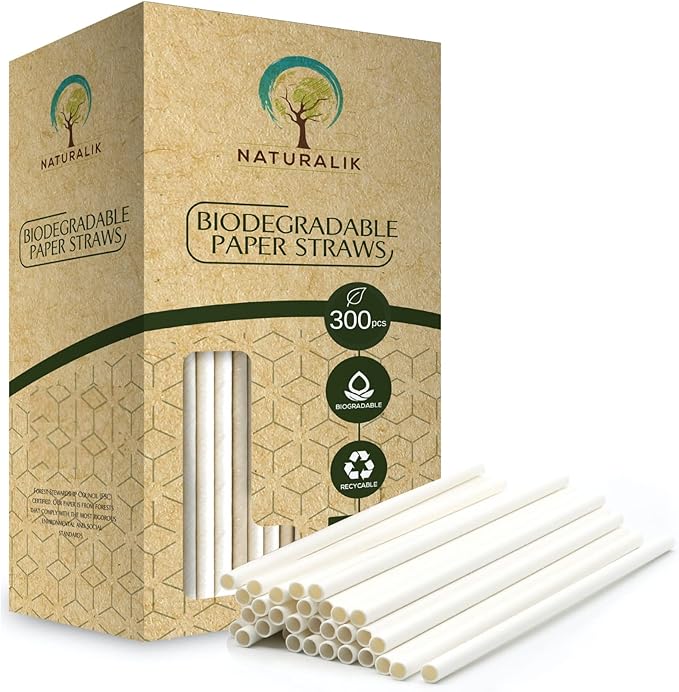 300/1000-Pack Extra Durable White Paper Straws Biodegradable- Premium by Naturalik