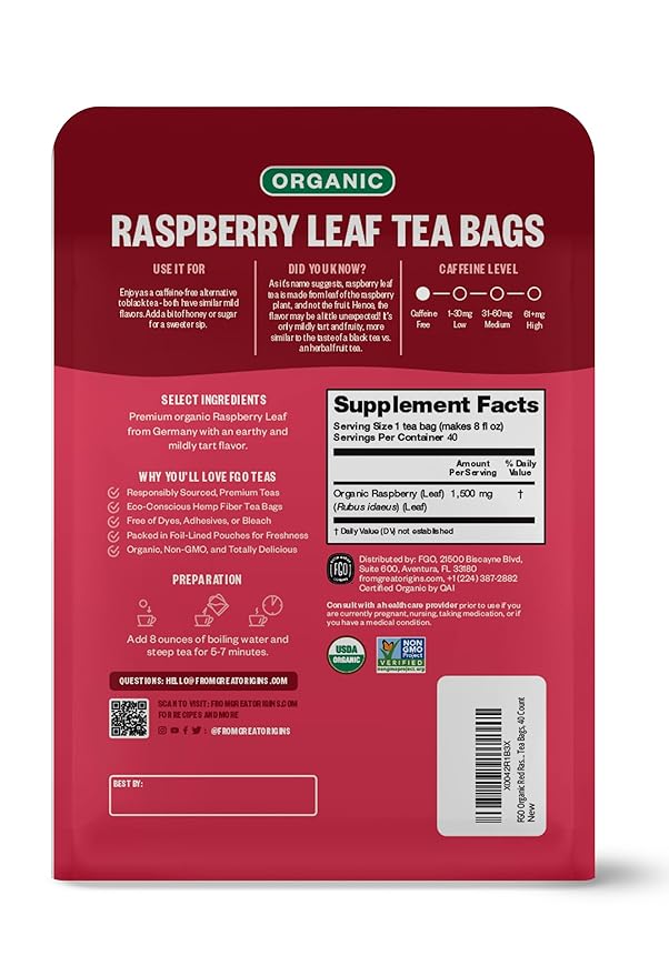 FGO Organic Red Raspberry Leaf Herbal Tea, Eco-Conscious Tea Bags, Caffeine Free - Image 2