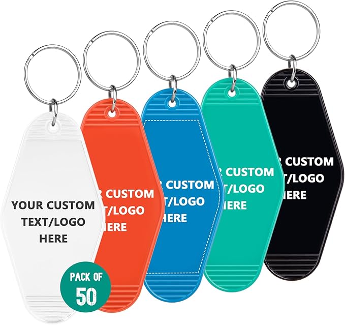 Custom Vintage Hotel Motel Keychains 50 Pack, Personalized Logo, Text Bulk by Paintechz
