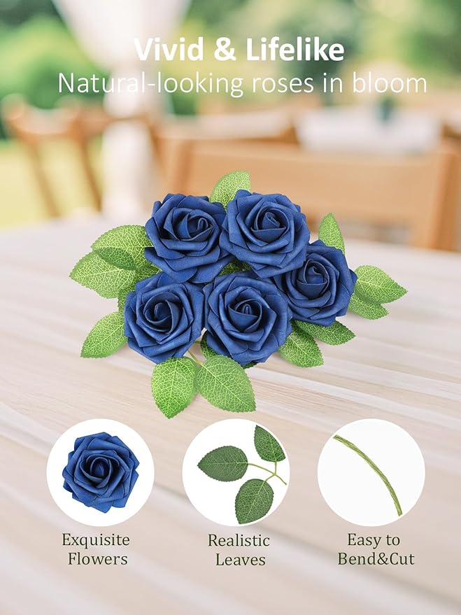 N&T NIETING Artificial Flowers Navy Blue Roses 50Pcs Fake Flowers Foam Roses - Image 7