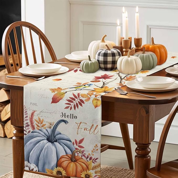 Thanksgiving Fall Cotton Linen Table Runner - Image 3