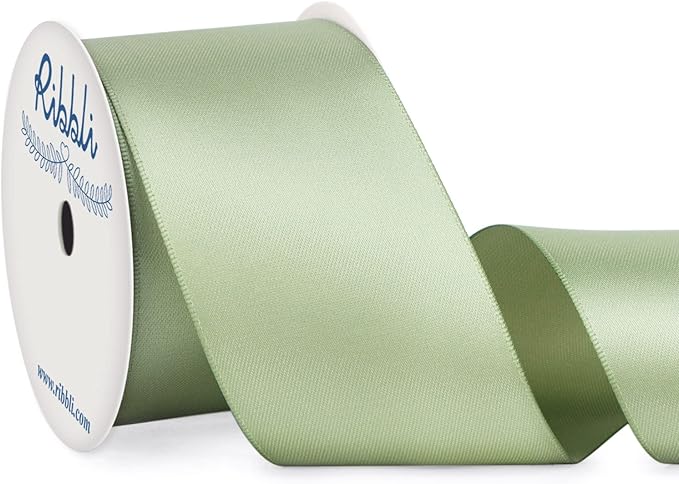 Ribbli Dusty Sage Satin Ribbon Double Faced Satin 2 Inch x Continuous 10 by Ribbli
