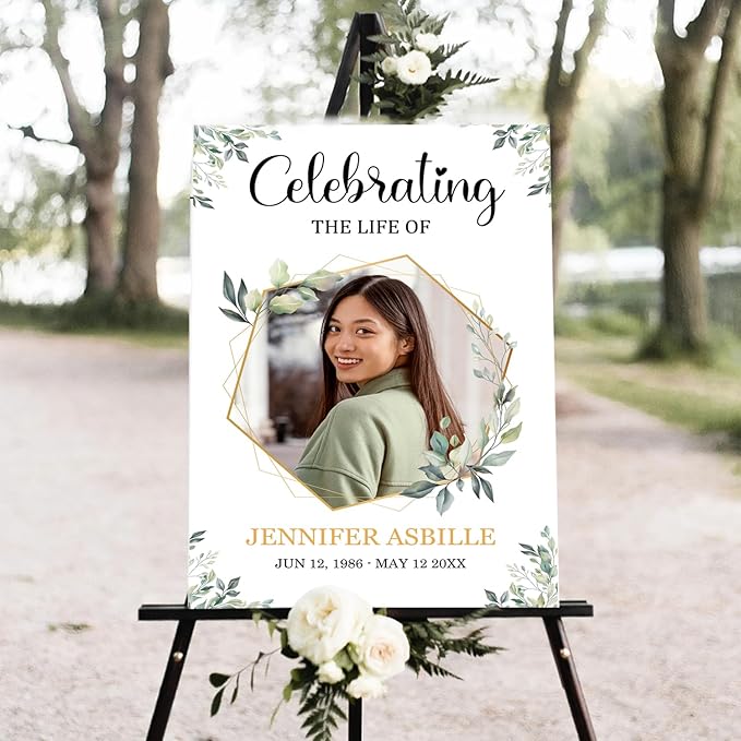 Greenery Funeral Welcome Sign, Celebration of Life Sign, In Loving Memory Sign - Image 2