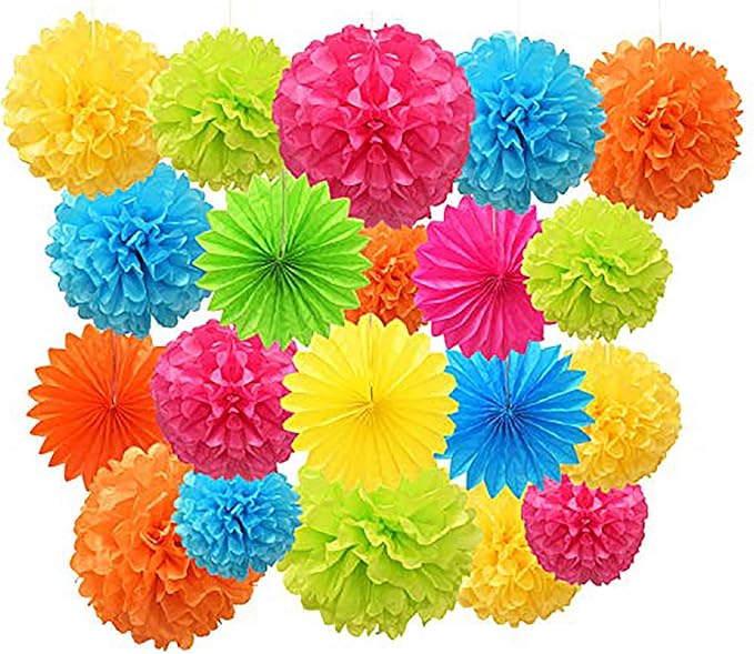 Paper Pom Poms Color Tissue Flowers Hanging Paper Fans Celebration Wedding by Unknown