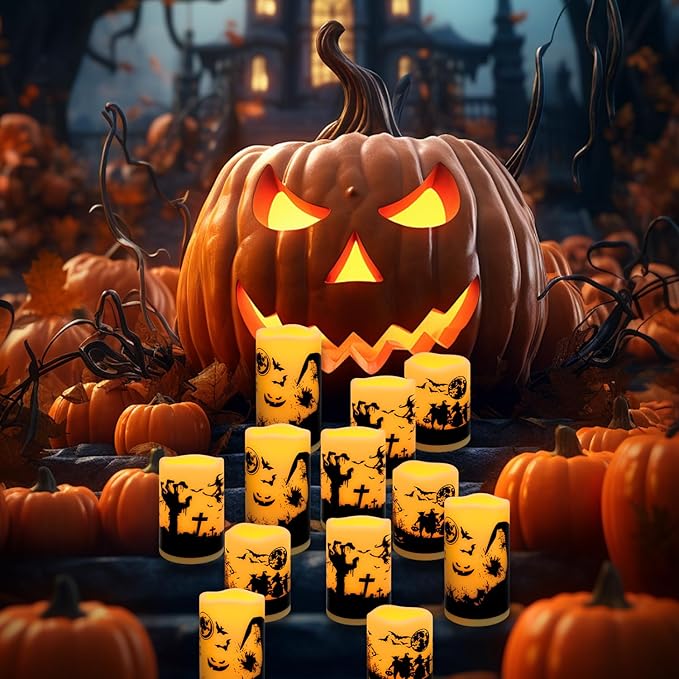 12-Pack Halloween LED Flameless Pillar Candles - Image 5