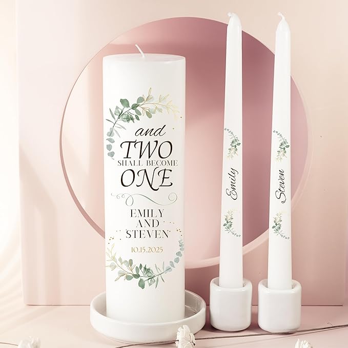 Unity Candles for Wedding, Modern Unity Set, Custom and Personalized Pillar and - Image 2