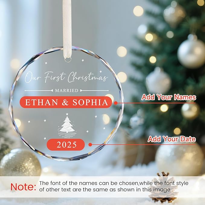 Personalized First Christmas Married Ornament 2025, 1st Year Wedding Ornament - Image 5