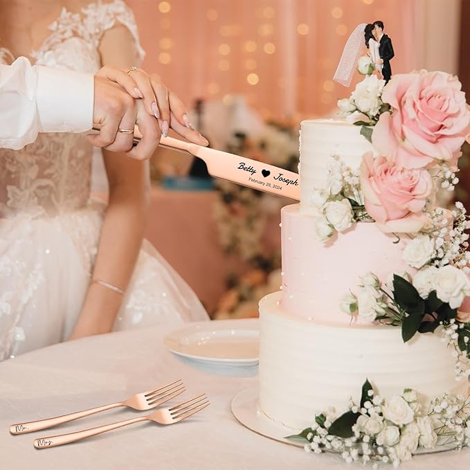 Personalized Wedding Cake Knife and Server Set Stainless Steel Forks Cake - Image 4