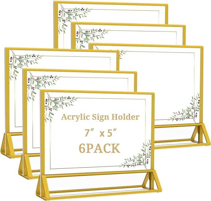 Clear Acrylic Sign Holder 7x 5 Horizontal Double Sided Gold Frame Flyer Holder by PPH-SisyPurchaseNow