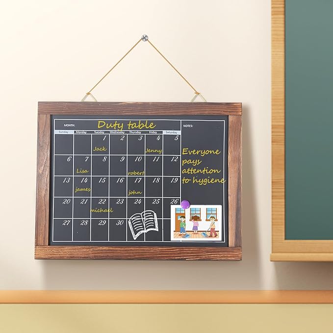 Magnetic Chalkboard Calendar for Wall Monthly Planner Board Wite Wood Frame - Image 6